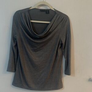 Tahari Metallic Gray Cowl Neck Sweater